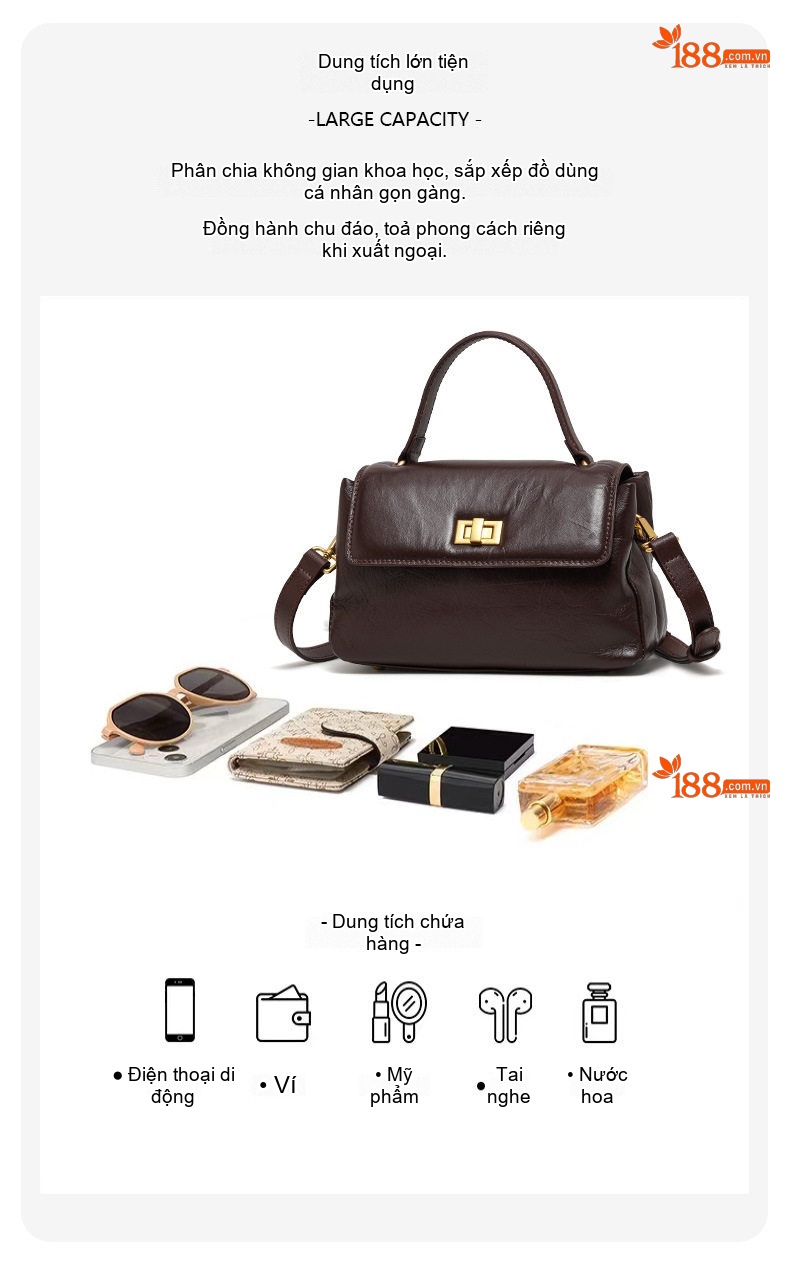 Túi Đeo Chéo Nữ Da Bò Mini Thời Trang Màu Mocha chi tiết 4