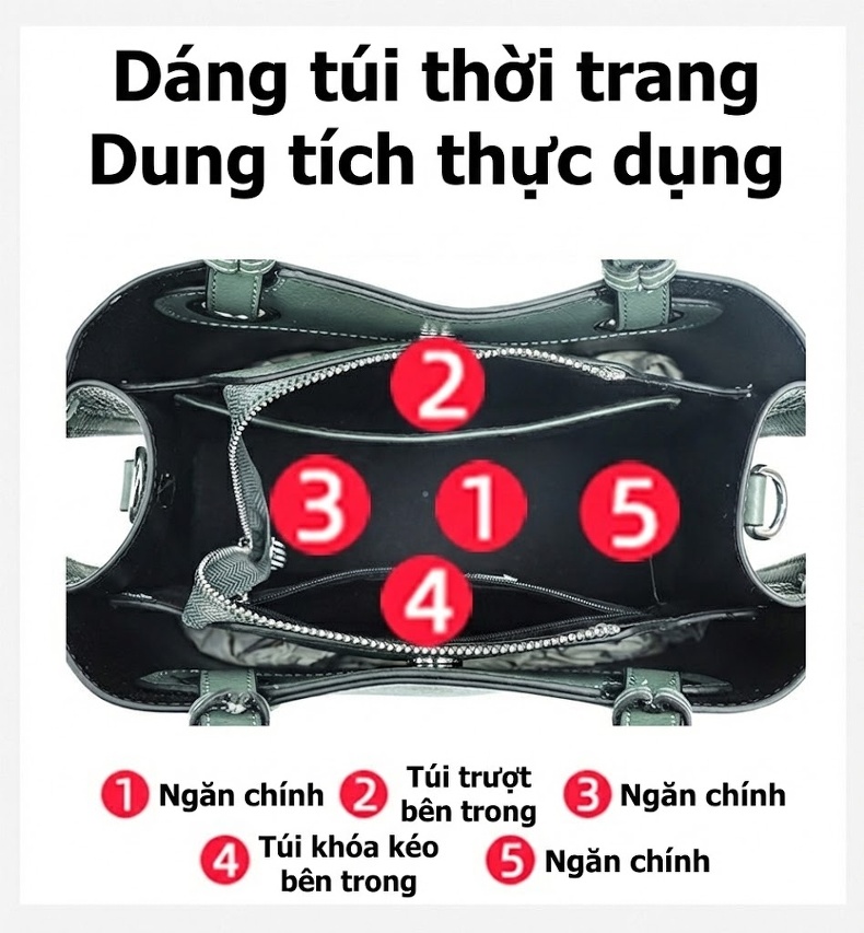 Túi Đeo Chéo Nữ Da Bò Nguyên Miếng Dáng Thùng Cỡ Lớn Màu Xanh Lá chi tiết 8