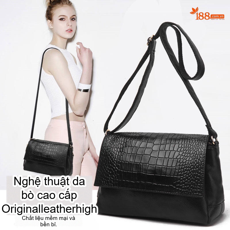 Túi Đeo Chéo Nữ Da Bò Nhiều Ngăn Phong Cách Thời Trang Màu Đen, Khoai Môn
