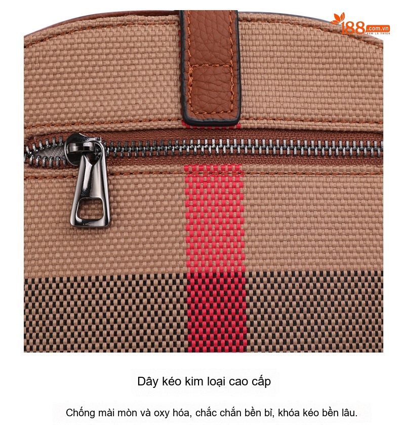 Túi Đeo Chéo Nữ Da Bò Phối Vải Canvas Mini Dáng Bucket Thời Trang Âu Mỹ Màu Nâu, Đỏ chi tiết 19