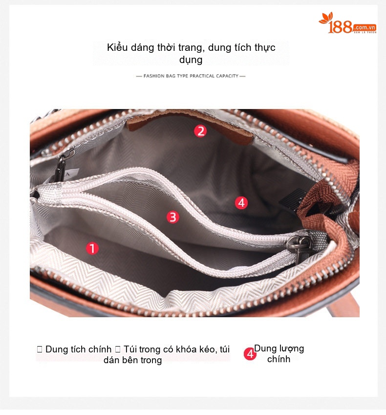 Túi Đeo Chéo Nữ Da Bò Phối Vải Canvas Mini Dáng Bucket Thời Trang Âu Mỹ Màu Nâu, Đỏ chi tiết 7
