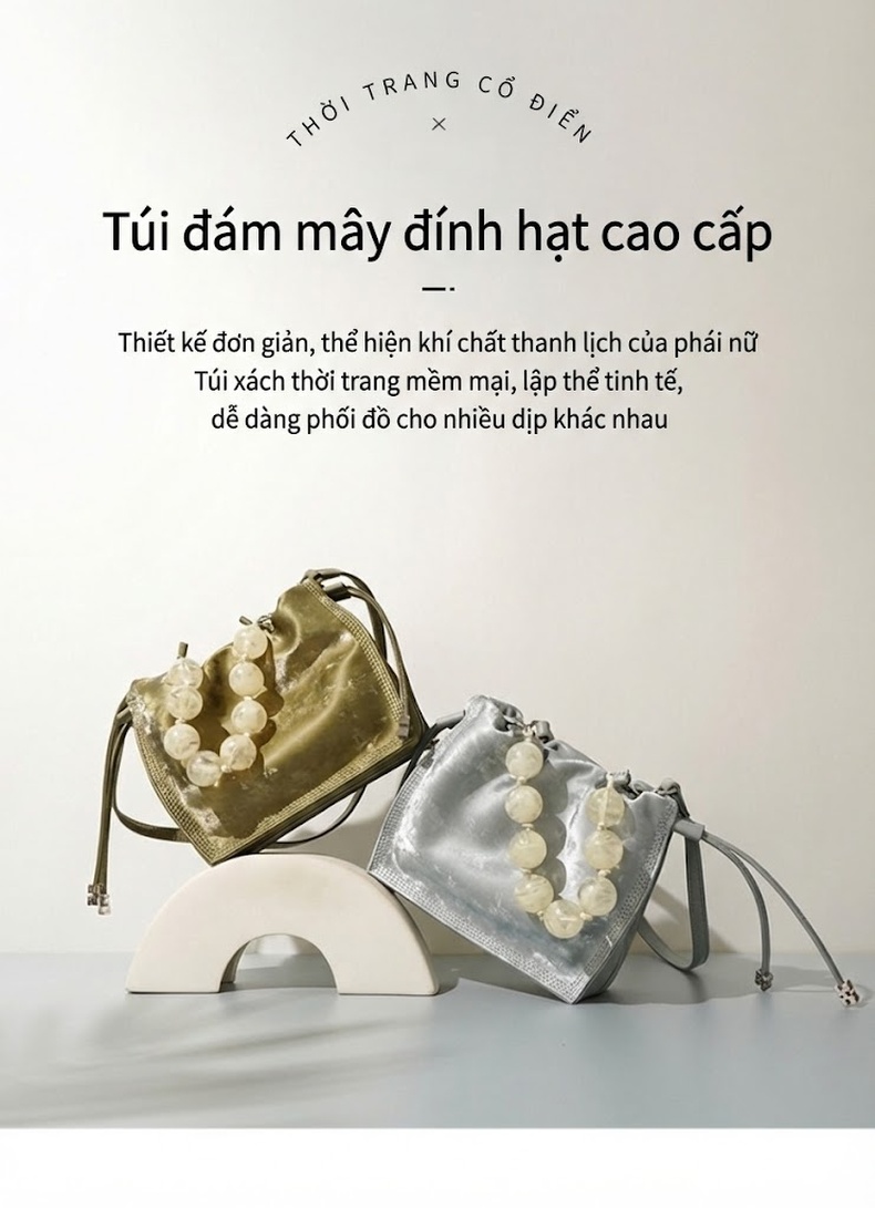 Túi Đeo Chéo Nữ Da Bò Phong Cách Trung Hoa Hiện Đại, Túi Xách Tay Mini Màu Xanh Lá chi tiết 2