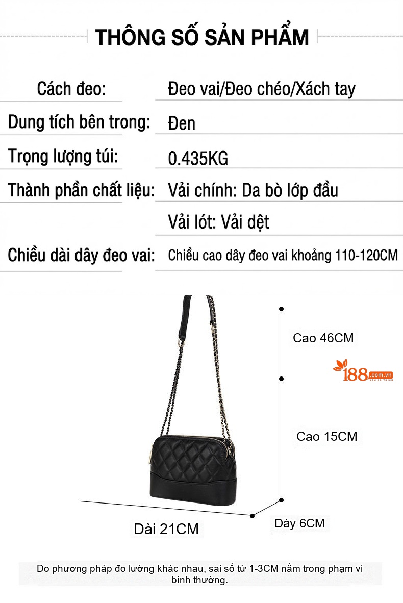 Túi Đeo Chéo Nữ Da Bò Quai Xích Kiểu Dáng Thời Trang Màu Đen, Trắng Kem chi tiết 3