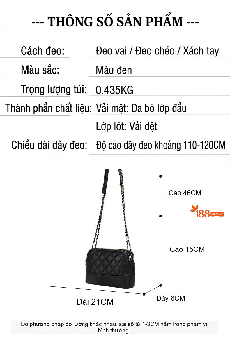Túi Đeo Chéo Nữ Da Bò Quai Xích Kiểu Dáng Thời Trang Màu Đen, Trắng Kem chi tiết 19