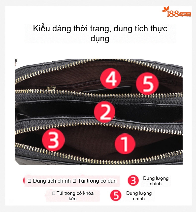 Túi Đeo Chéo Nữ Da Bò Quai Xích Kiểu Dáng Thời Trang Màu Đen, Trắng Kem chi tiết 7
