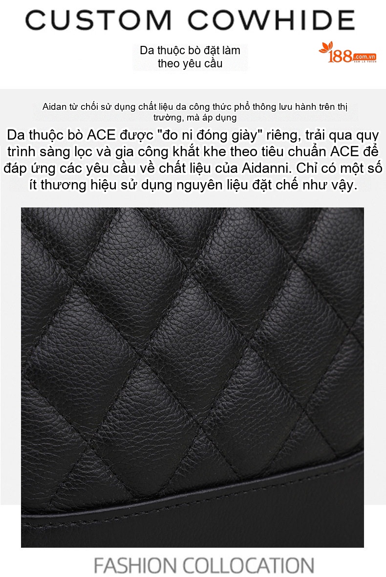 Túi Đeo Chéo Nữ Da Bò Quai Xích Kiểu Dáng Thời Trang Màu Đen, Trắng Kem chi tiết 9