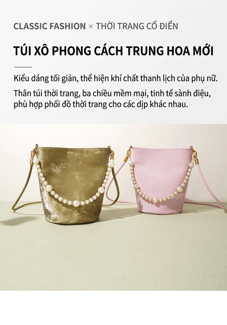 Túi Đeo Chéo Nữ Da Bò Sát Thủ Công Phong Cách Trung Hoa Chiều Dài 13cm Màu Bạc, Xanh Rêu, Hồng chi tiết 1
