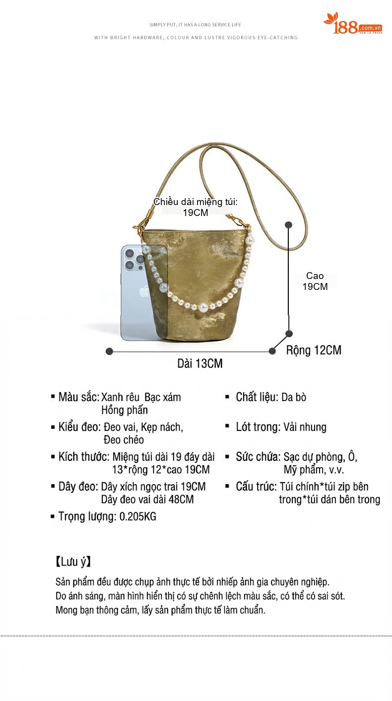 Túi Đeo Chéo Nữ Da Bò Sát Thủ Công Phong Cách Trung Hoa Chiều Dài 13cm Màu Bạc, Xanh Rêu, Hồng chi tiết 7