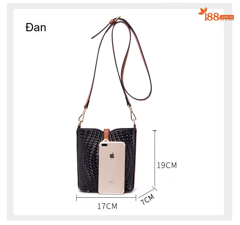 Túi Đeo Chéo Nữ Da Bò Thật Dáng Bucket Họa Tiết Da Báo Màu Nâu, Đen chi tiết 8