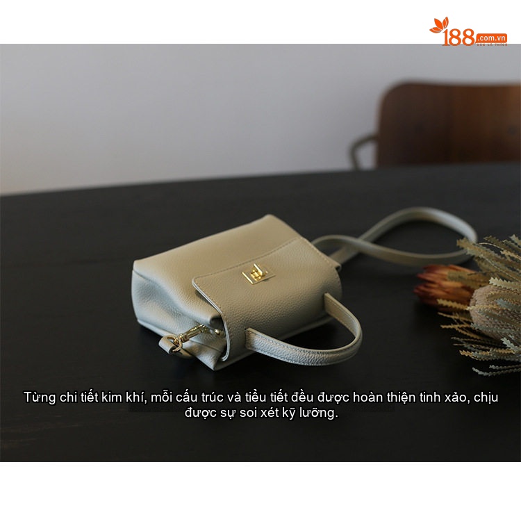 Túi Đeo Chéo Nữ Da Bò Thật Kiểu Retro Mini Đựng Điện Thoại Màu Nâu, Xanh chi tiết 7