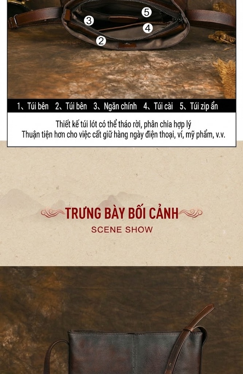 Túi Đeo Chéo Nữ Da Bò Thật Phong Cách Retro Âu Mỹ Đơn Giản Màu Nâu chi tiết 7