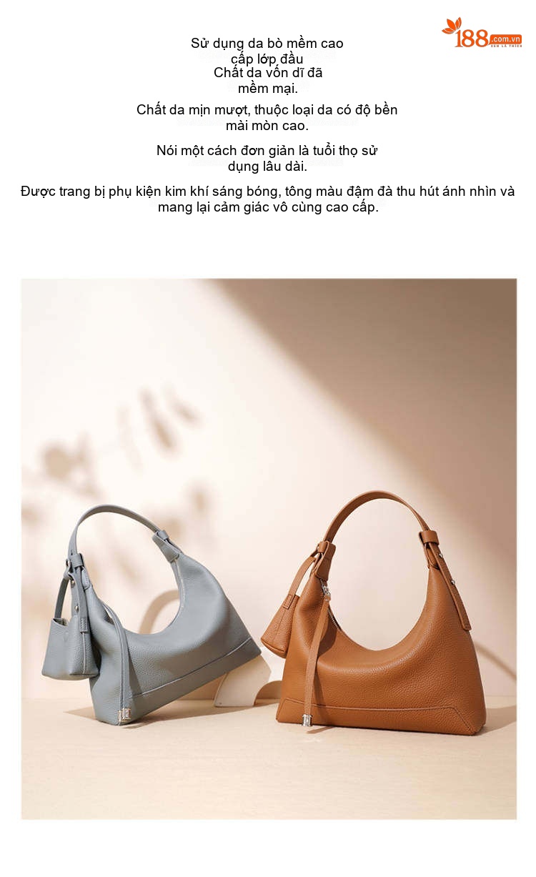 Túi Đeo Chéo Nữ Da Bò Thật Sức Chứa Lớn Phong Cách Casual Màu Nâu, Đen chi tiết 4