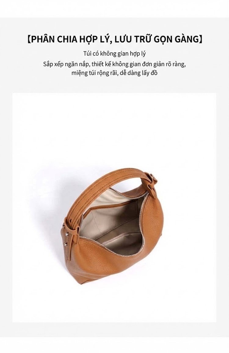 Túi Đeo Chéo Nữ Da Bò Thật Sức Chứa Lớn Phong Cách Casual Màu Nâu, Đen chi tiết 10