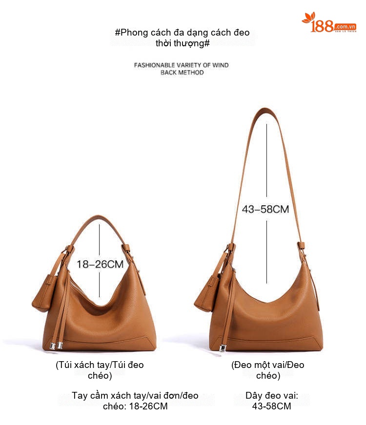 Túi Đeo Chéo Nữ Da Bò Thật Sức Chứa Lớn Phong Cách Casual Màu Nâu, Đen chi tiết 11