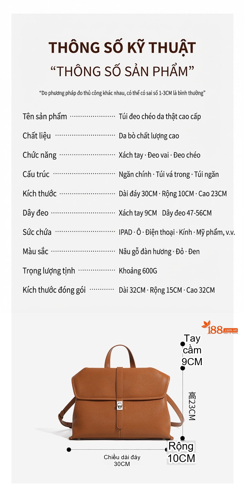 Túi Đeo Chéo Nữ Da Bò Thiết Kế Thanh Lịch Màu Nâu chi tiết 5