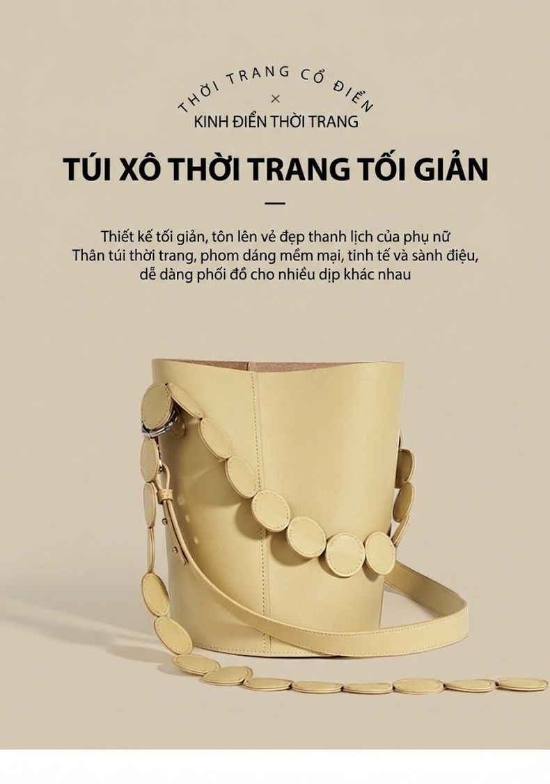 Túi Đeo Chéo Nữ Da Bò Thiết Kế Tiểu Thư Cao Cấp Màu Vàng Kem chi tiết 2