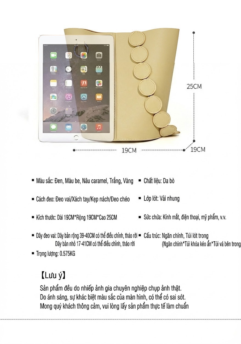 Túi Đeo Chéo Nữ Da Bò Thiết Kế Tiểu Thư Cao Cấp Màu Vàng Kem chi tiết 3