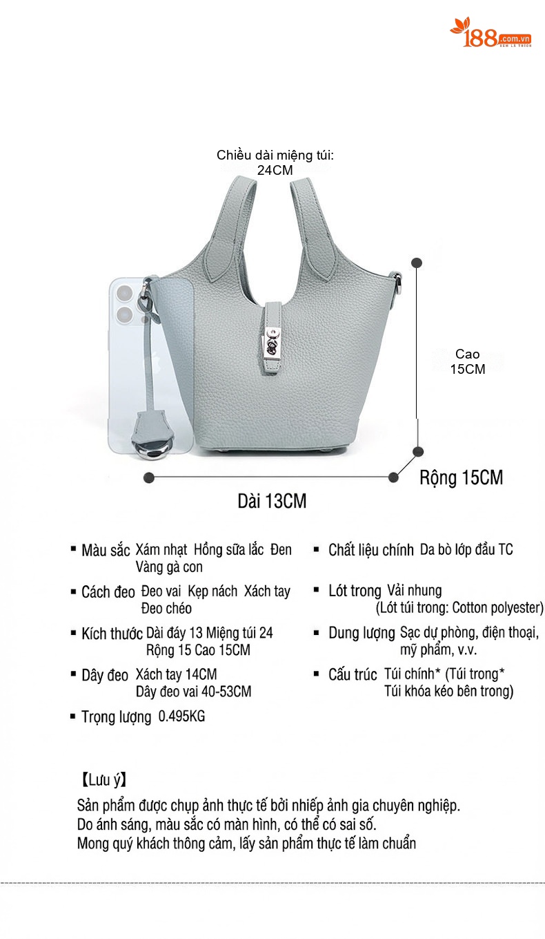 Túi Đeo Chéo Nữ Da Bò Thiết Kế Tối Giản Màu Xám, Đen, Hồng, Vàng chi tiết 8