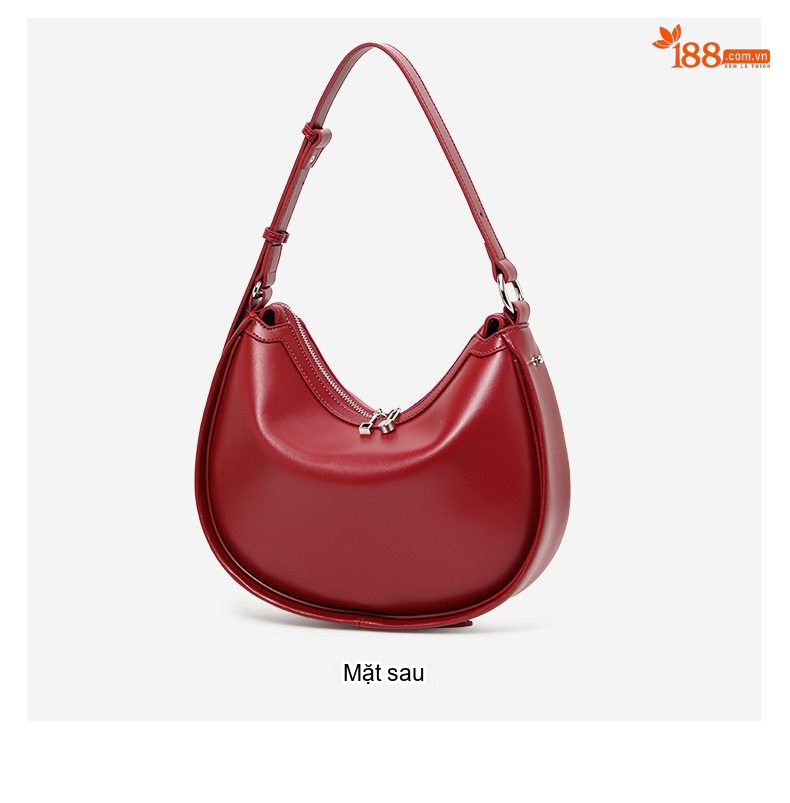 Túi Đeo Chéo Nữ Da Bò Thời Trang 3 Trong 1 Kiểu Túi Trăng Lưỡi Liềm Màu Đỏ Rượu Vang chi tiết 9