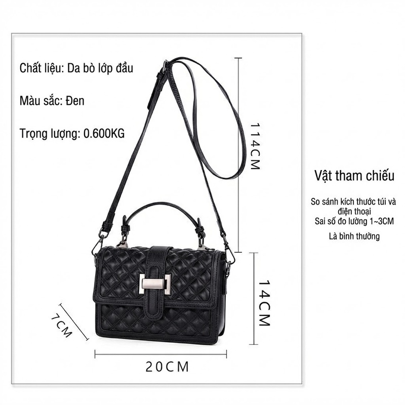 Túi Đeo Chéo Nữ Da Bò Thời Trang Cao Cấp Màu Đen