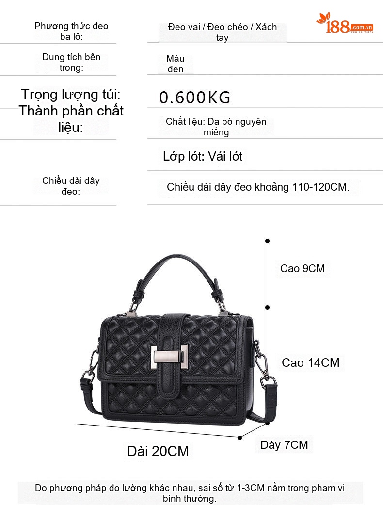 Túi Đeo Chéo Nữ Da Bò Thời Trang Cao Cấp Màu Đen chi tiết 4