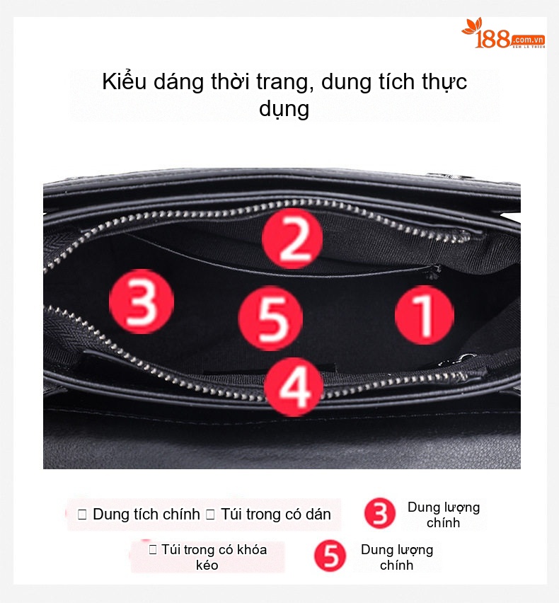 Túi Đeo Chéo Nữ Da Bò Thời Trang Cao Cấp Màu Đen chi tiết 8