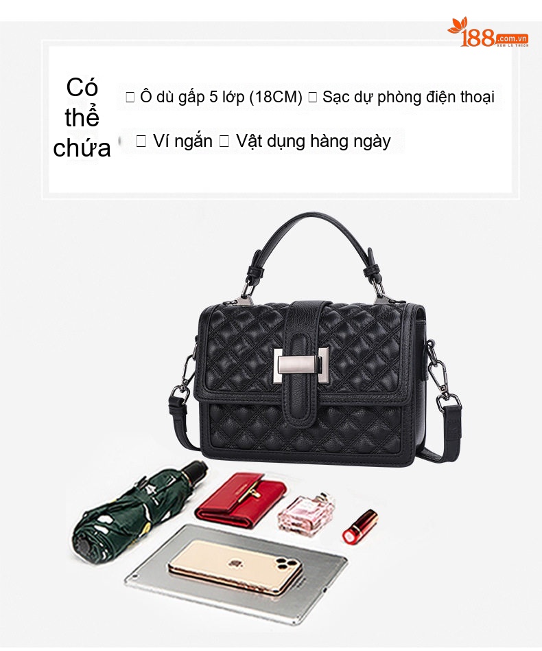 Túi Đeo Chéo Nữ Da Bò Thời Trang Cao Cấp Màu Đen chi tiết 9