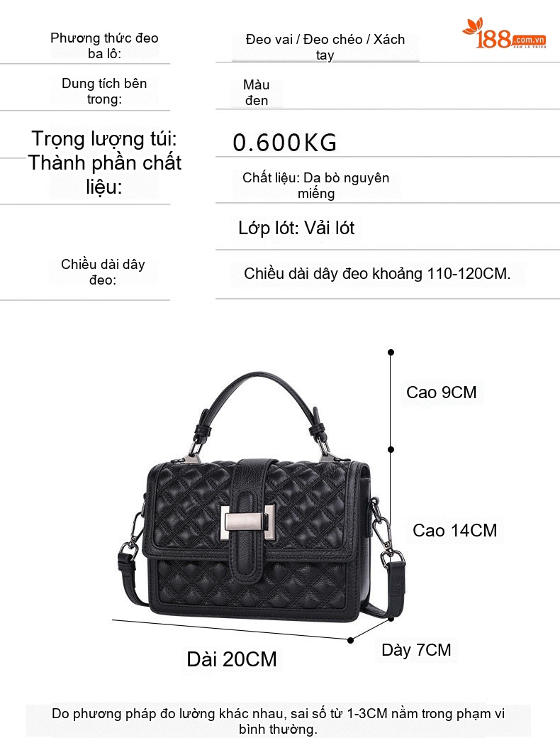 Túi Đeo Chéo Nữ Da Bò Thời Trang Cao Cấp Màu Đen chi tiết 21