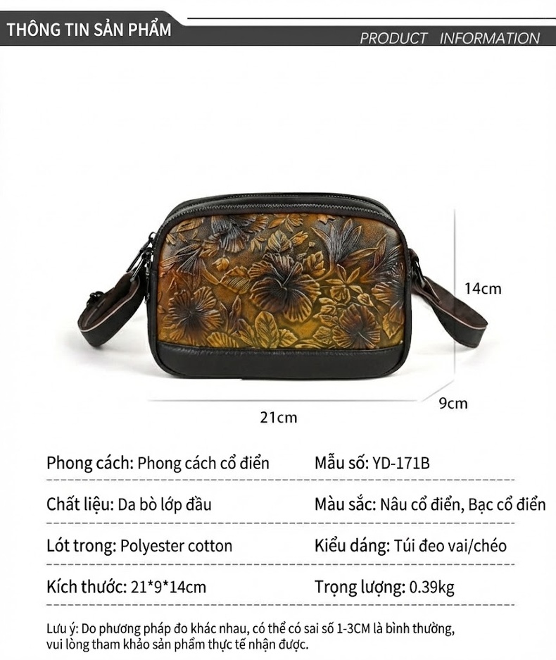 Túi Đeo Chéo Nữ Da Bò Thời Trang, Đa Năng chi tiết 3