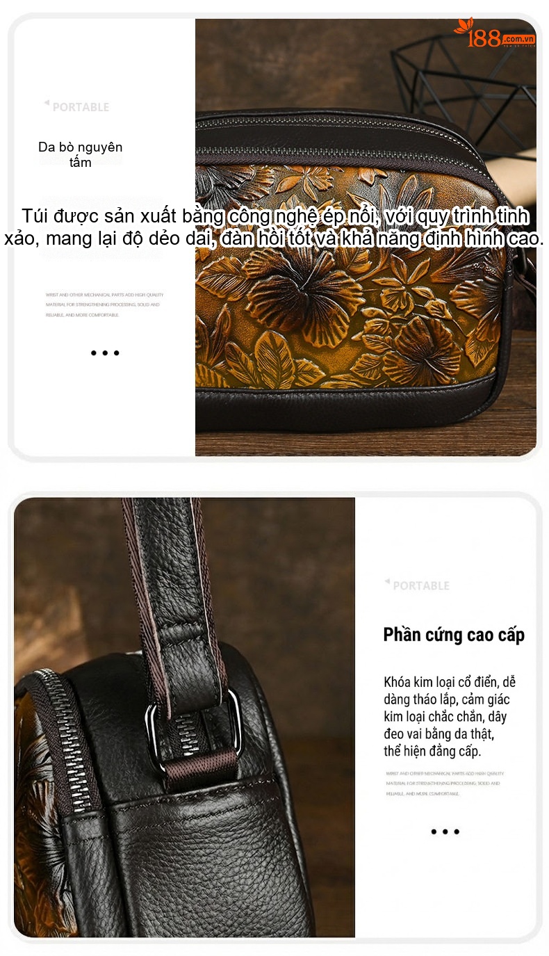Túi Đeo Chéo Nữ Da Bò Thời Trang, Đa Năng chi tiết 13