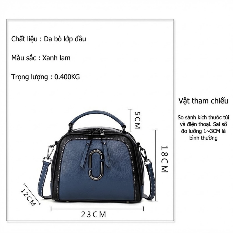 Túi Đeo Chéo Nữ Da Bò Thời Trang Màu Xanh Dương, Đen