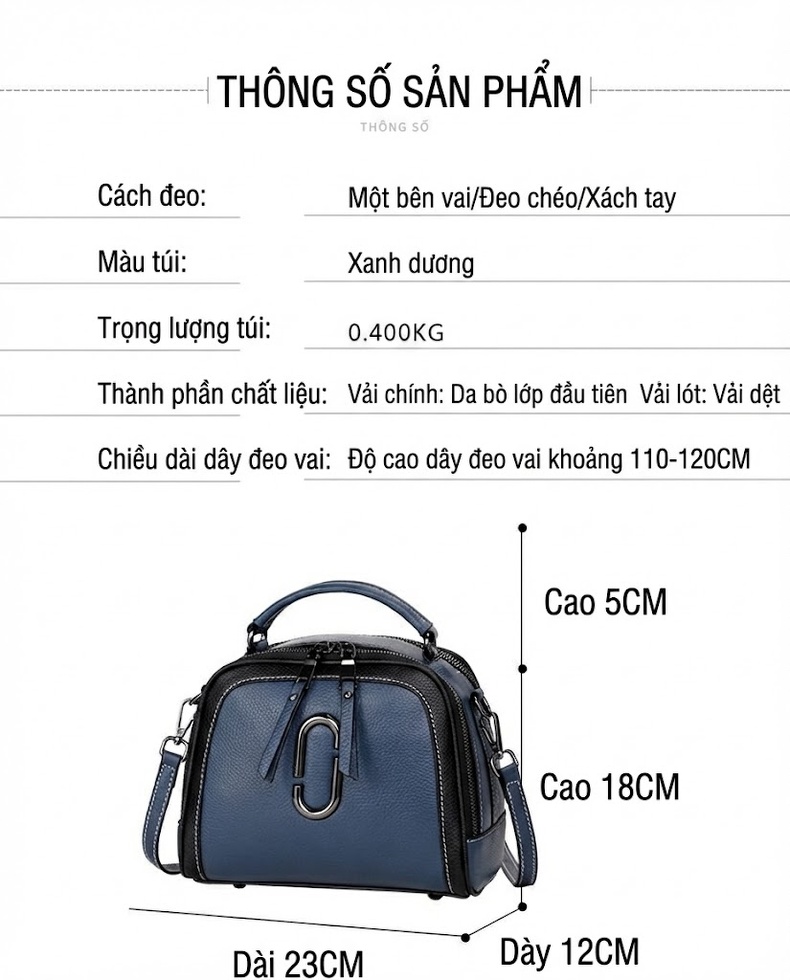 Túi Đeo Chéo Nữ Da Bò Thời Trang Màu Xanh Dương, Đen chi tiết 19