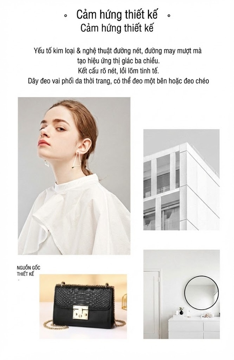 Túi Đeo Chéo Nữ Da Bò Thời Trang Mini Dây Xích Màu Đen chi tiết 2