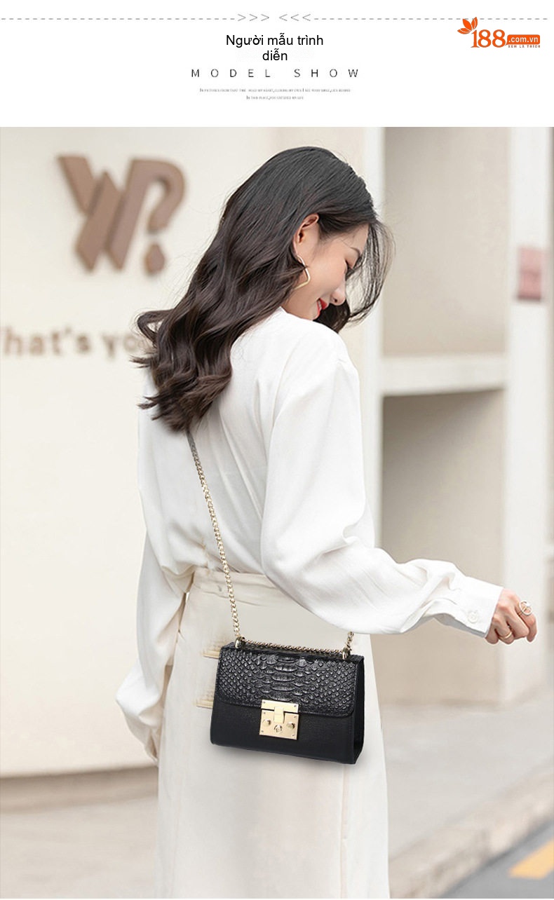 Túi Đeo Chéo Nữ Da Bò Thời Trang Mini Dây Xích Màu Đen chi tiết 7