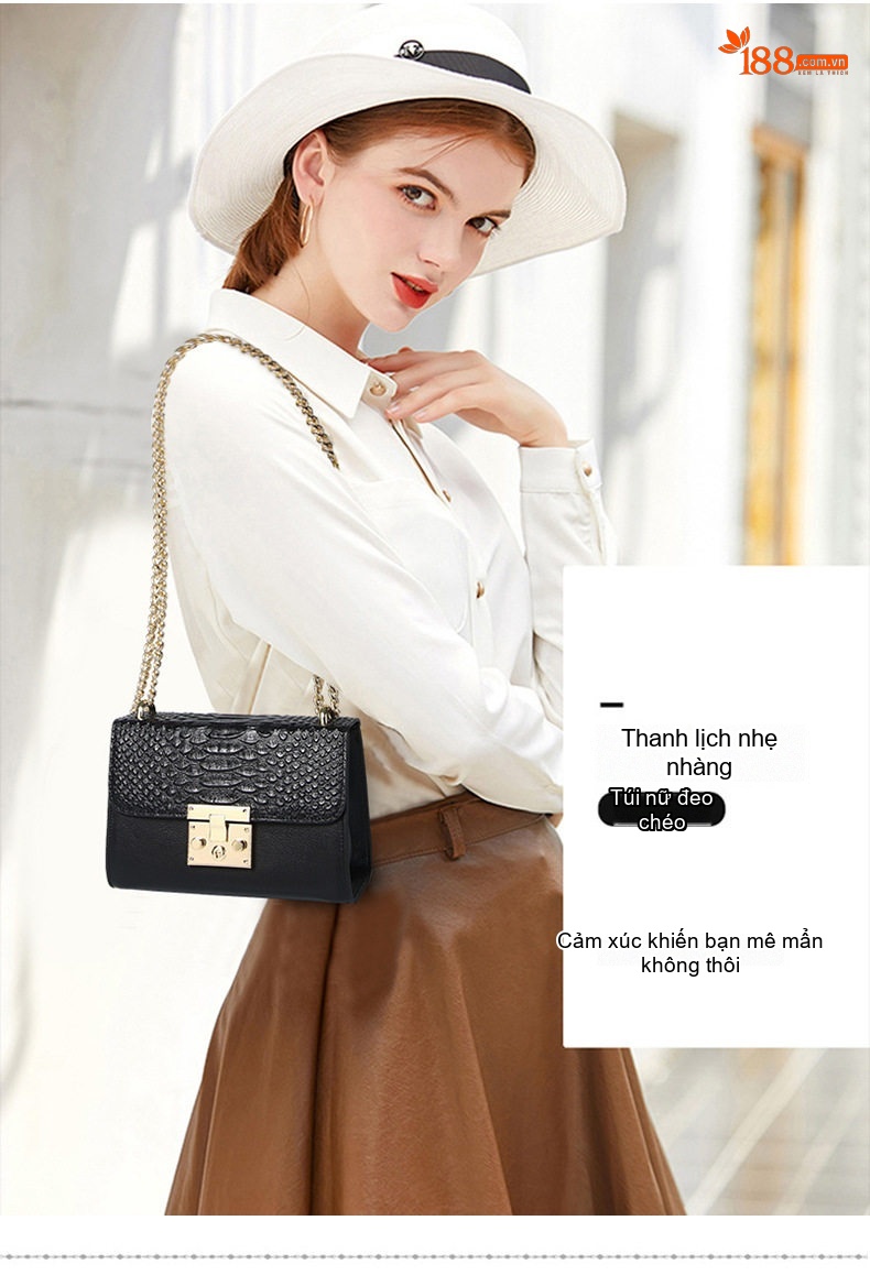 Túi Đeo Chéo Nữ Da Bò Thời Trang Mini Dây Xích Màu Đen chi tiết 9
