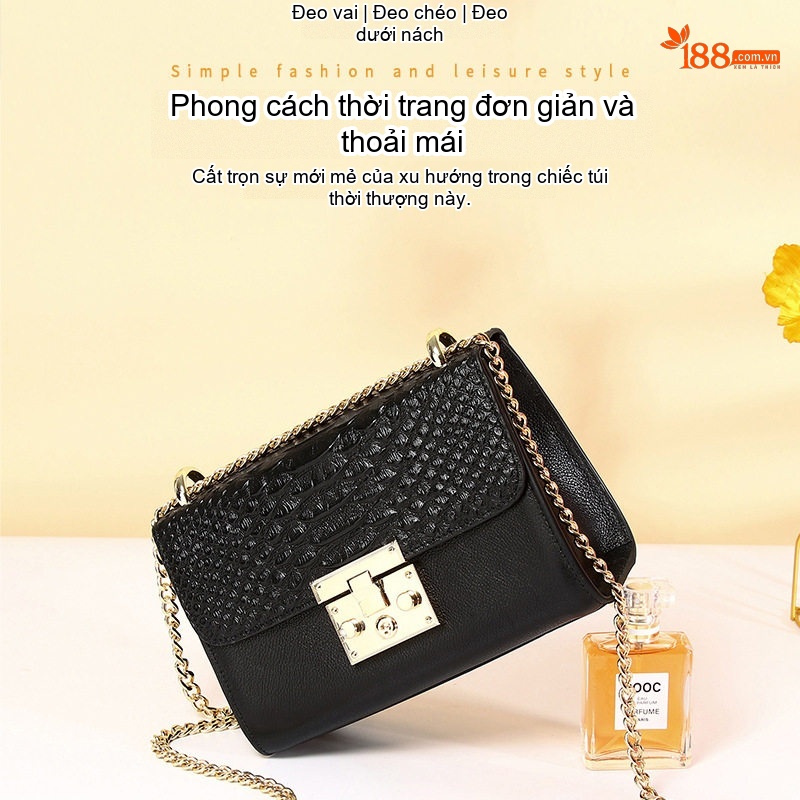 Túi Đeo Chéo Nữ Da Bò Thời Trang Mini Dây Xích Màu Đen