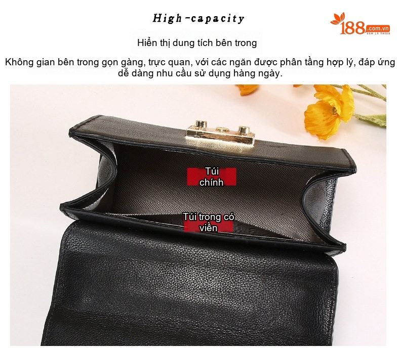 Túi Đeo Chéo Nữ Da Bò Thời Trang Mini Dây Xích Màu Đen chi tiết 12