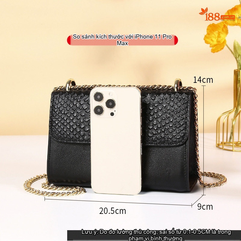 Túi Đeo Chéo Nữ Da Bò Thời Trang Mini Dây Xích Màu Đen