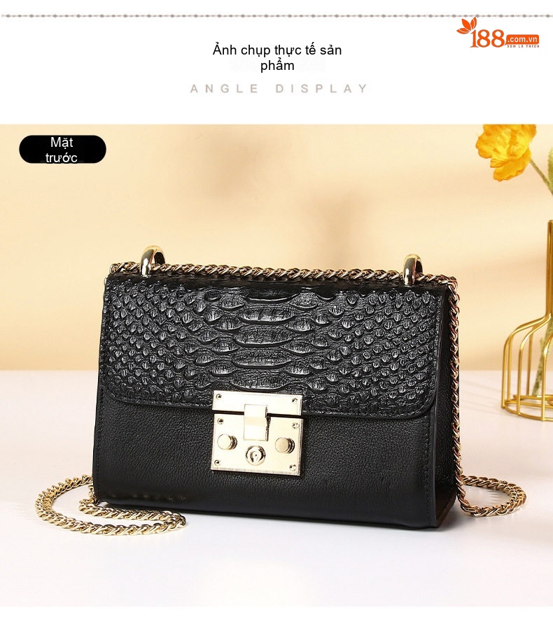 Túi Đeo Chéo Nữ Da Bò Thời Trang Mini Dây Xích Màu Đen chi tiết 14