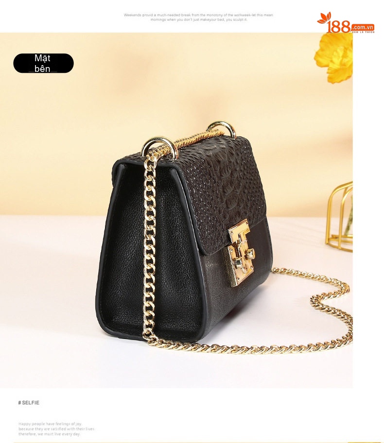 Túi Đeo Chéo Nữ Da Bò Thời Trang Mini Dây Xích Màu Đen chi tiết 15