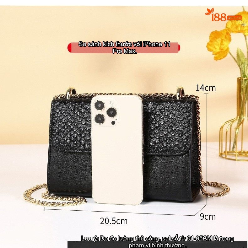 Túi Đeo Chéo Nữ Da Bò Thời Trang Mini Dây Xích Màu Đen
