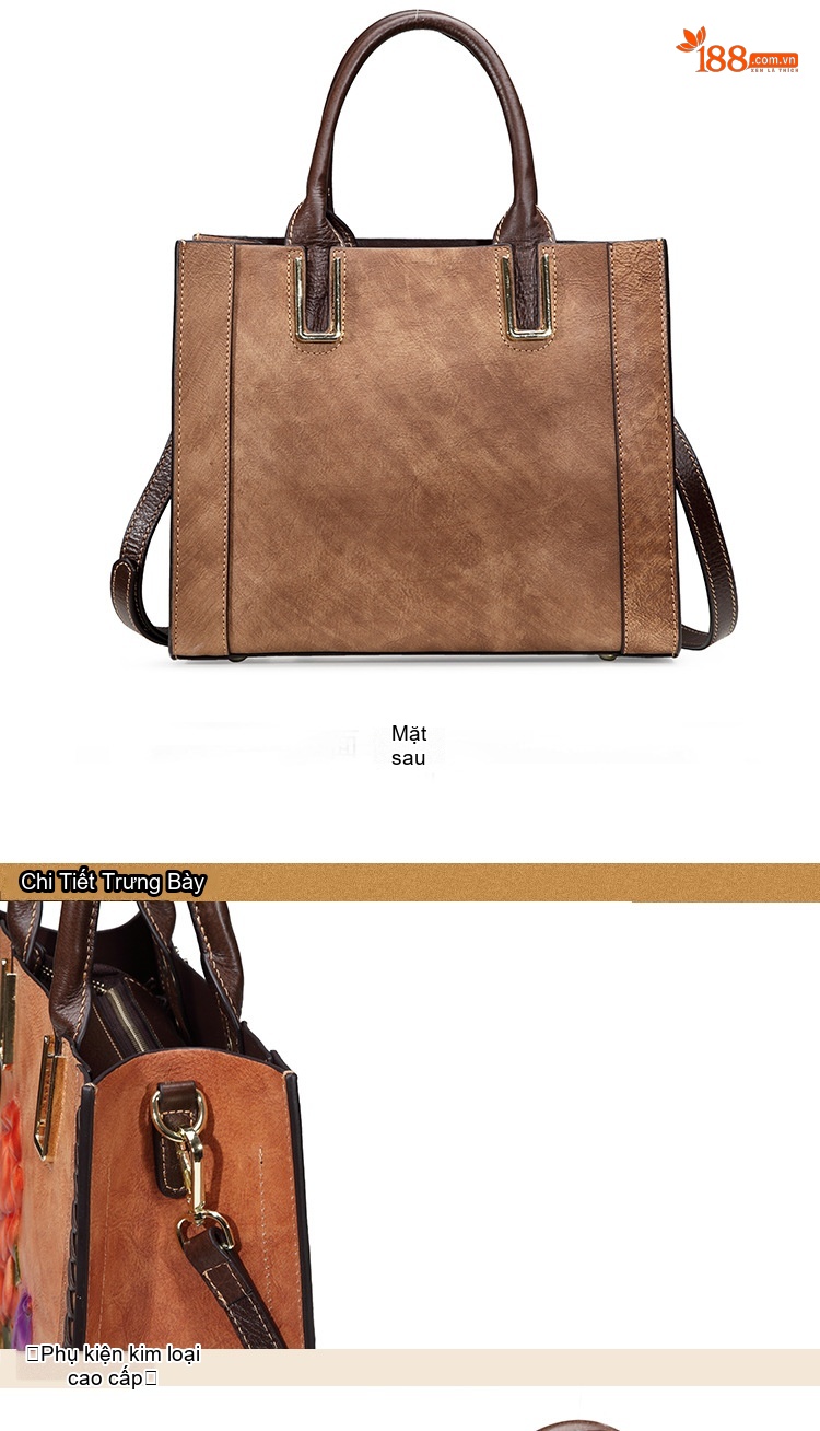 Túi Đeo Chéo Nữ Da Bò Thủ Công Khắc Hoa Hồng Phong Cách Vintage Màu Nâu chi tiết 10