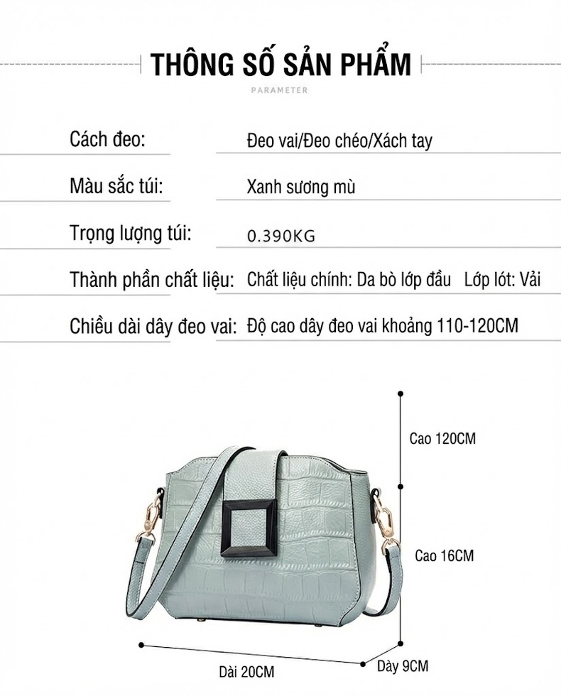 Túi Đeo Chéo Nữ Da Bò, Túi Đeo Vai Nữ Mini Màu Đen chi tiết 21