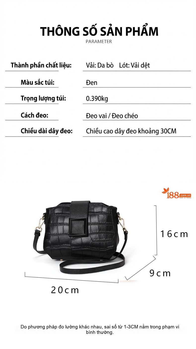 Túi Đeo Chéo Nữ Da Bò, Túi Đeo Vai Nữ Mini Màu Đen chi tiết 4