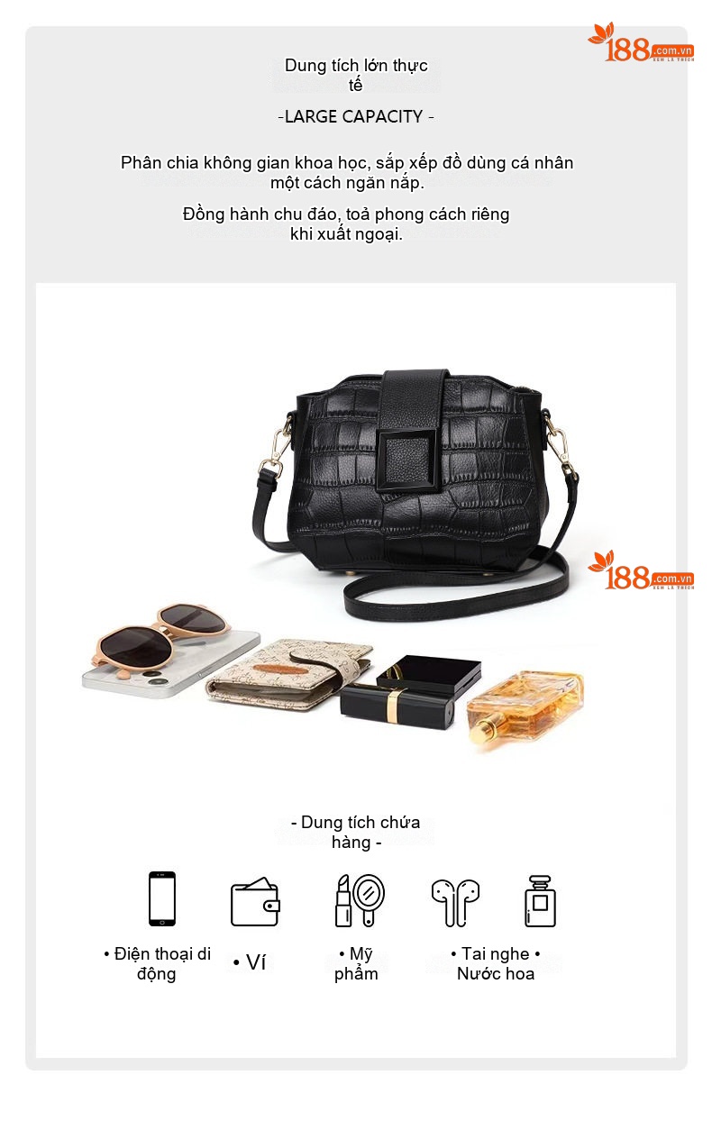 Túi Đeo Chéo Nữ Da Bò, Túi Đeo Vai Nữ Mini Màu Đen chi tiết 10