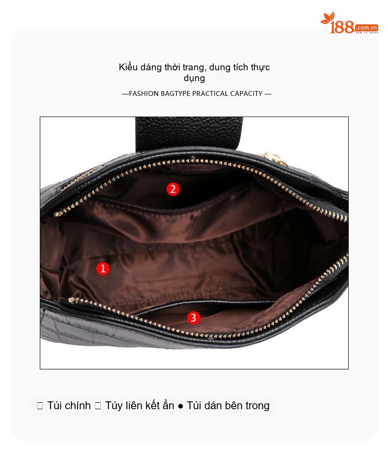 Túi Đeo Chéo Nữ Da Bò, Túi Đeo Vai Nữ Mini Màu Đen chi tiết 15