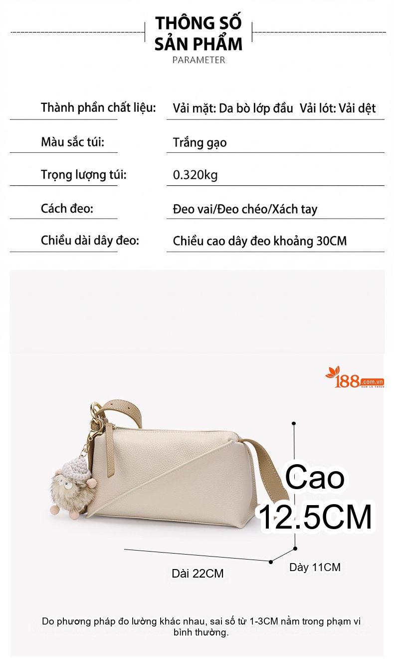 Túi Đeo Chéo Nữ Da Bò Túi Kẹp Nách Túi Đeo Vai Mini Màu Trắng Ngà chi tiết 5