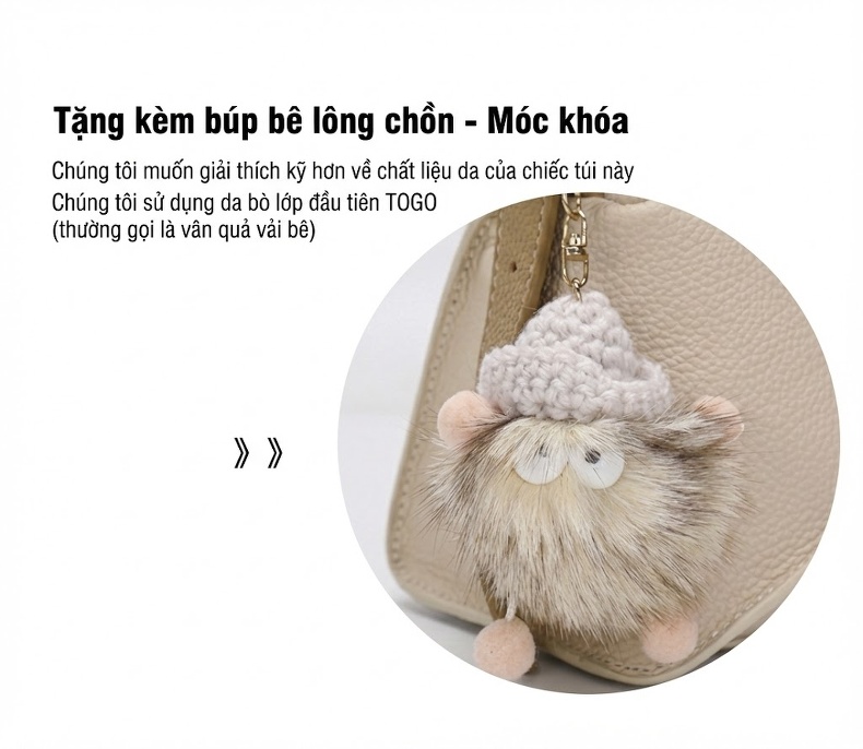 Túi Đeo Chéo Nữ Da Bò Túi Kẹp Nách Túi Đeo Vai Mini Màu Trắng Ngà chi tiết 7