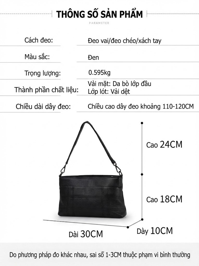 Túi Đeo Chéo Nữ Da Bò Vải Canvas Đựng Vừa Điện Thoại Màu Đen chi tiết 5