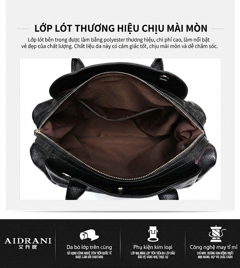 Túi Đeo Chéo Nữ Da Bò Vân Rắn Cỡ Lớn Màu Đen chi tiết 4